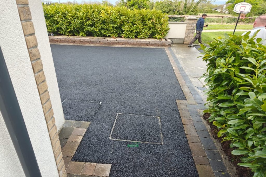 Asphalt Driveway with Connemara Walling and Charcoal and Coral Borderline in Swords, Dublin (12)