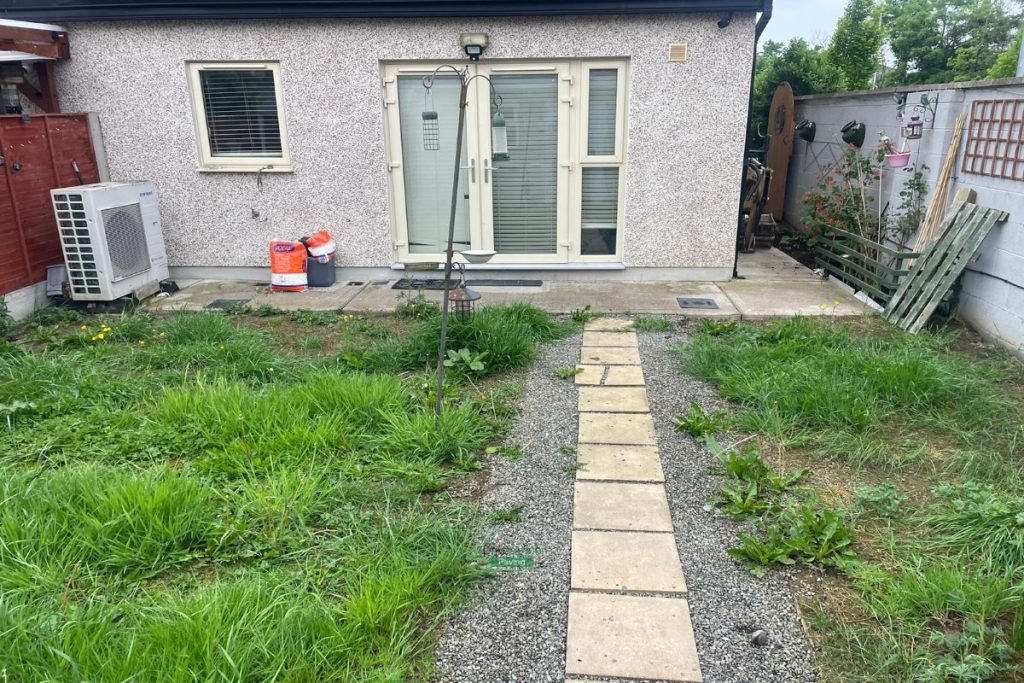 Buff Granite Slabbed Patio with Artificial Grass in Hansfield Wood, Dublin (3)
