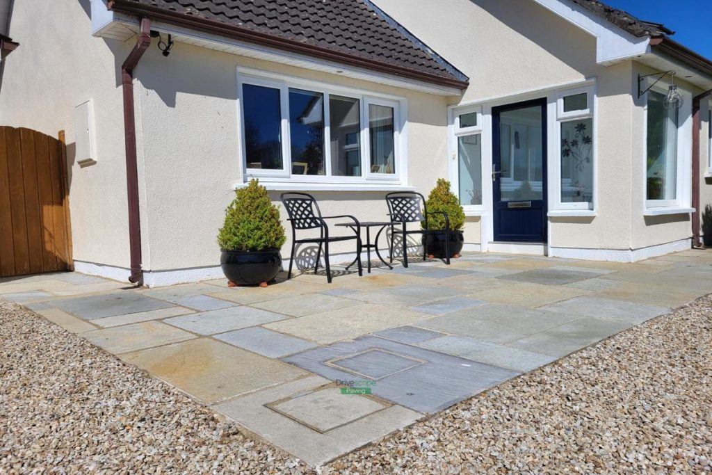 Limestone Paved Patio with Flowerbeds and New Oil Tank Wall in Ashford, Co. Wicklow (3)