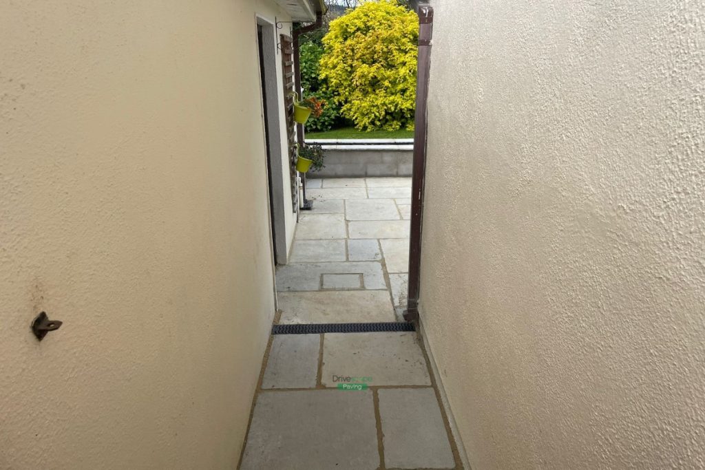 Limestone Paved Patio with Flowerbeds and New Oil Tank Wall in Ashford, Co. Wicklow (5)