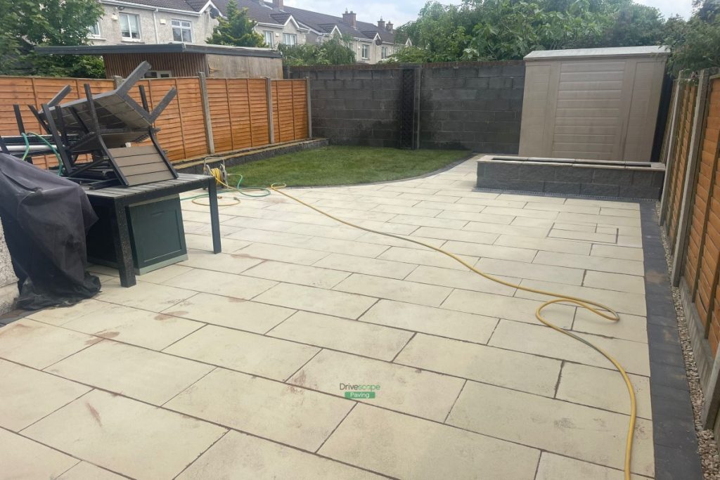 Patio with Sorrento Slabs and Charcoal Borderline, Raised Flowerbeds and ACO Drains in Dublin 15 (6)