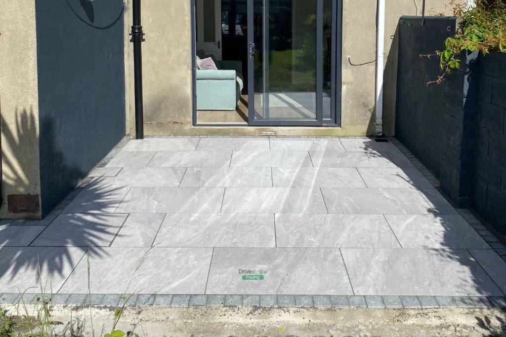 Patio with Porcelain Tiles and Granite Cobbles in Santry, Dublin