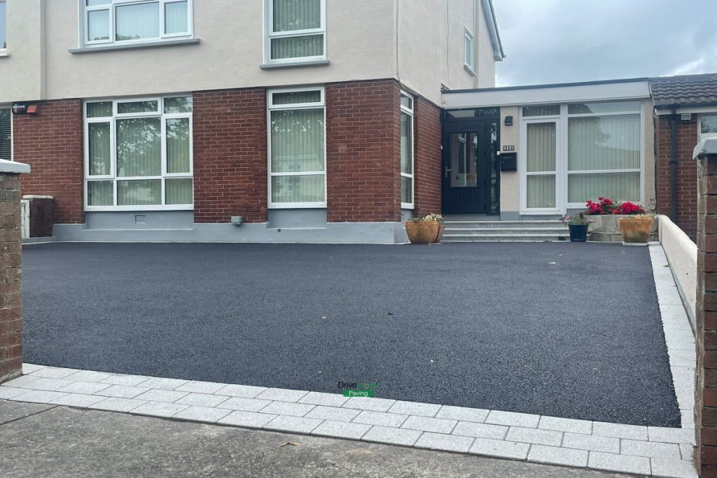 Asphalt Driveway with Silver Granite Border, Kerbstones and Bullnose Step in Portmarnock, Co. Dublin