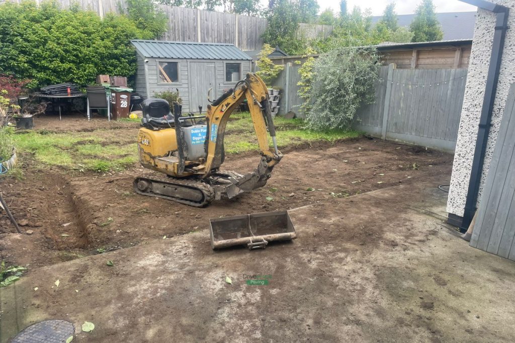 Mint Sandstone Slabbed Patio with Sleepers and ACO Channels in Delgany, Co. Wicklow (3)