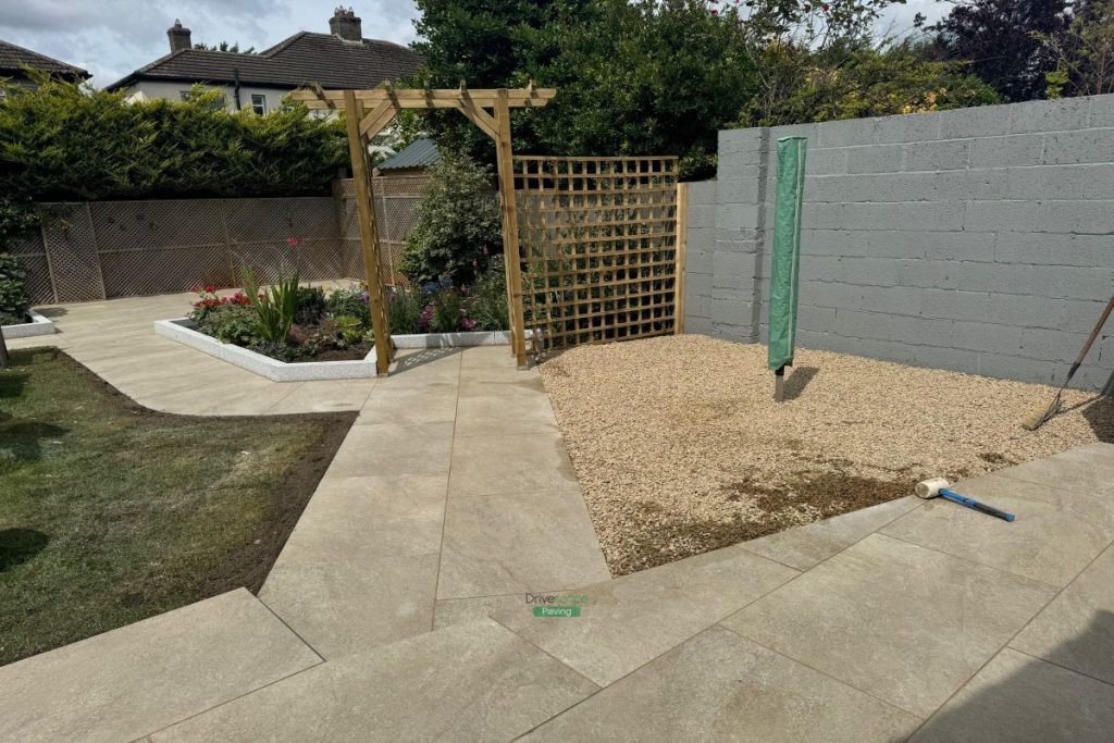 Porcelain Tiled Patio with Garden Archway and Golden Gravel in Sutton, Co. Dublin (14)
