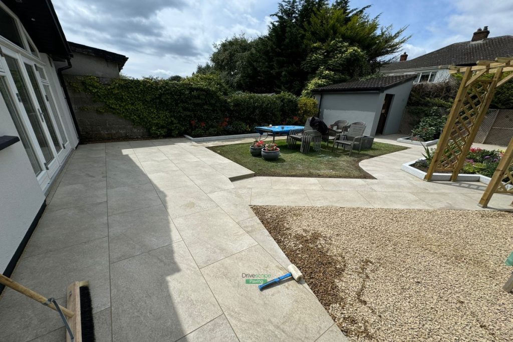 Porcelain Tiled Patio with Garden Archway and Golden Gravel in Sutton, Co. Dublin (7)