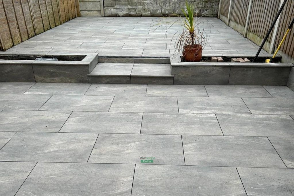 Tiered Porcelain Tiled Patio with Raised Flowerbeds in Blackrock, Dublin