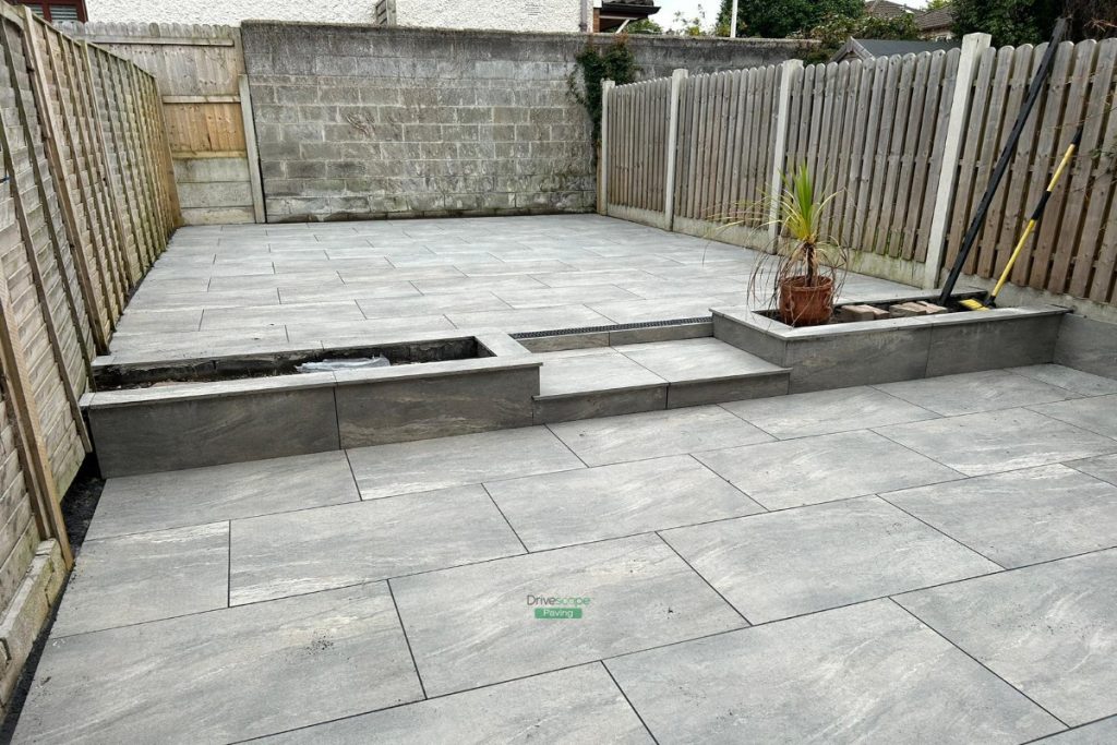 Tiered Porcelain Tiled Patio with Raised Flowerbeds in Blackrock, Dublin (4)
