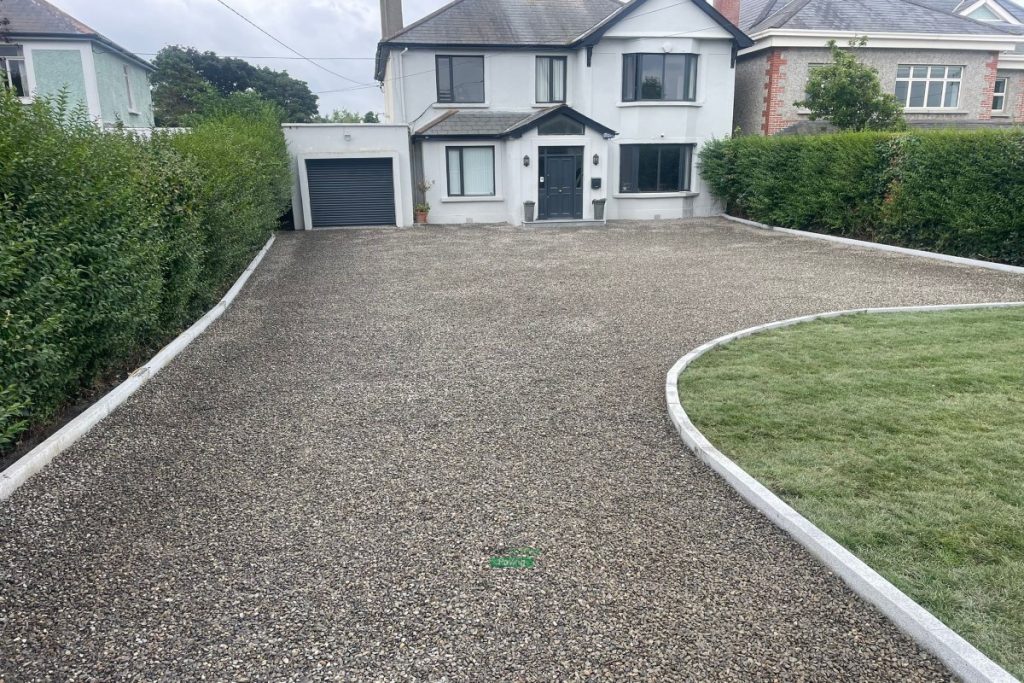 Gravelled Driveway with Cobbled Apron, New Wall and Lawn in Sutton, Dublin