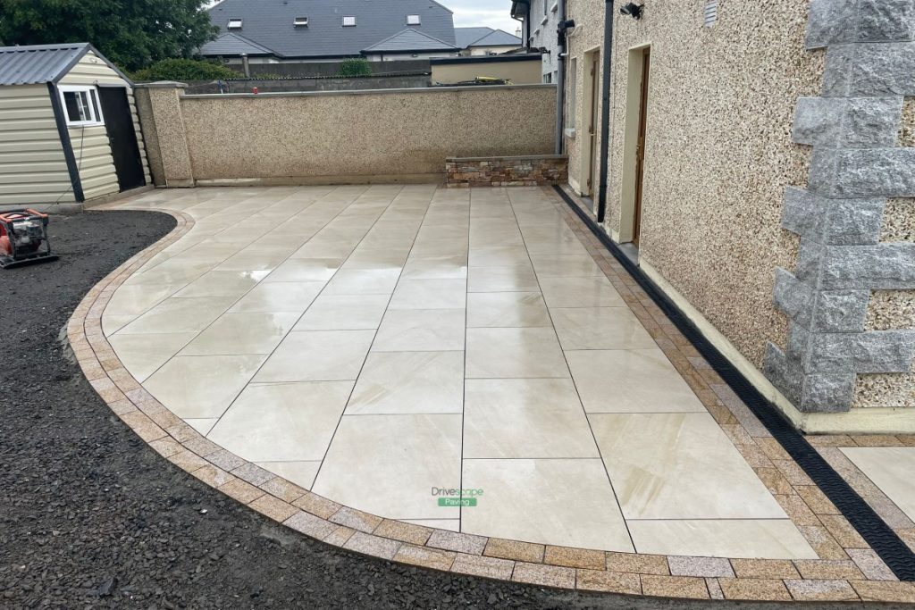 Porcelain Tiled Patio with Granite Cobblestones in Newbridge, Co. Kildare