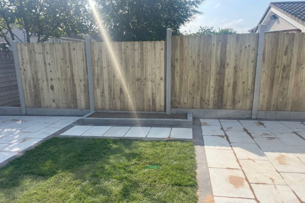 Patio with Silver Granite Slabs, New Lawn and Fencing in Swords, Dublin