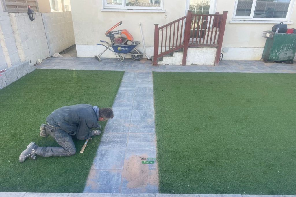 Patio with Silver Granite Slabs and Artificial Grass in Leixlip, Co. Kildare (2)