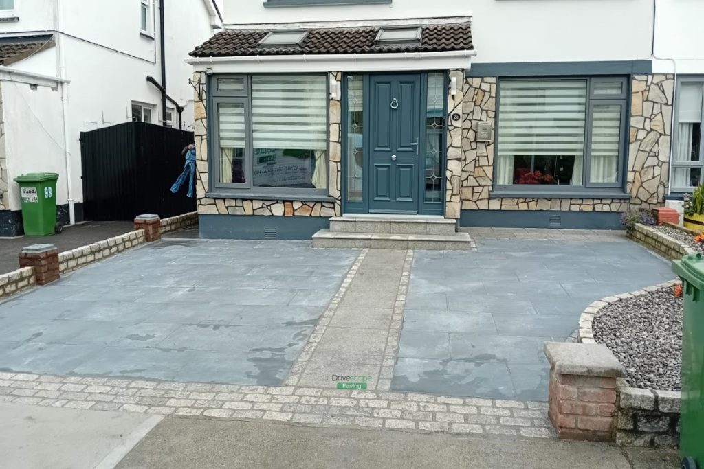 Driveway with Porcelain Tiles, Granite Cobbles and Flowerbeds in Blanchardstown, Dublin