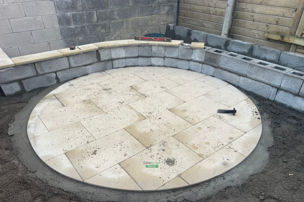 Round Granite Patio with Flowerbed Bench and Roll-On Turf in Blanchardstown, Dublin (5)
