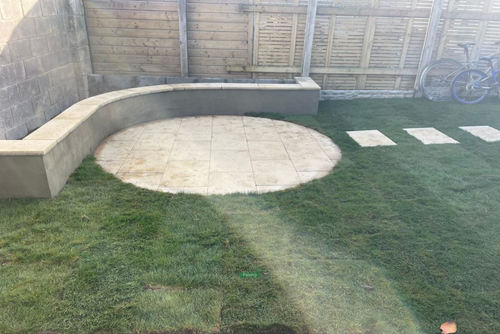 Round Granite Patio with Flowerbed Bench and Roll-On Turf in Blanchardstown, Dublin (6)