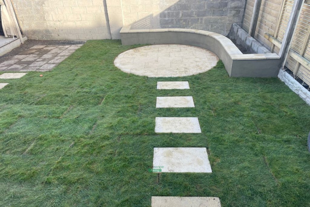 Round Granite Patio with Flowerbed Bench and Roll-On Turf in Blanchardstown, Dublin (8)
