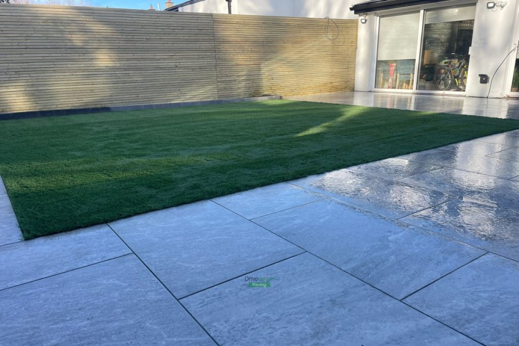 Porcelain Tiled Patio with Fencing, Concrete Shed Base and Artificial Grass in Templeogue, Dublin (12)