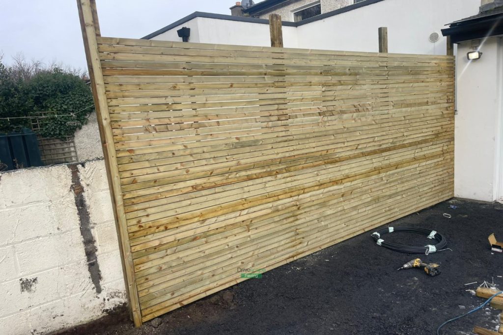 Porcelain Tiled Patio with Fencing, Concrete Shed Base and Artificial Grass in Templeogue, Dublin (4)