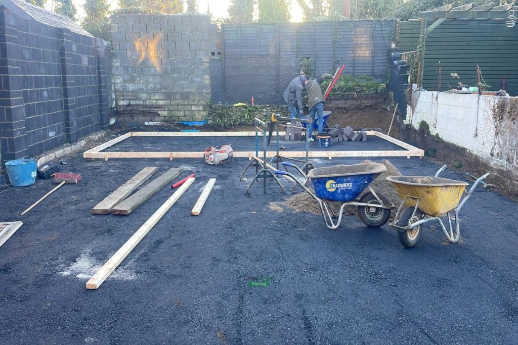 Porcelain Tiled Patio with Fencing, Concrete Shed Base and Artificial Grass in Templeogue, Dublin (7)