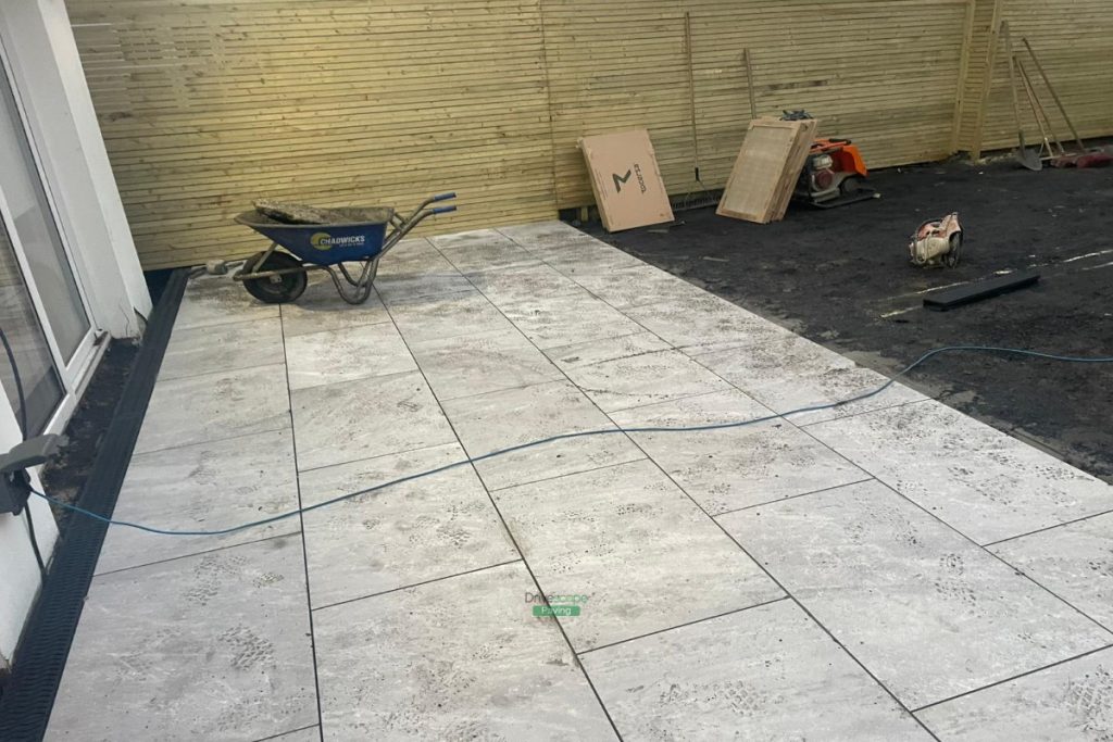 Porcelain Tiled Patio with Fencing, Concrete Shed Base and Artificial Grass in Templeogue, Dublin (8)