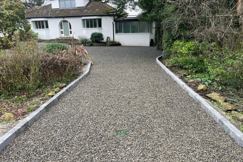 Gravelled Driveway with Mellifont Kerbing and Granite Pillars in Kilmacanogue, Co. Wicklow (6)