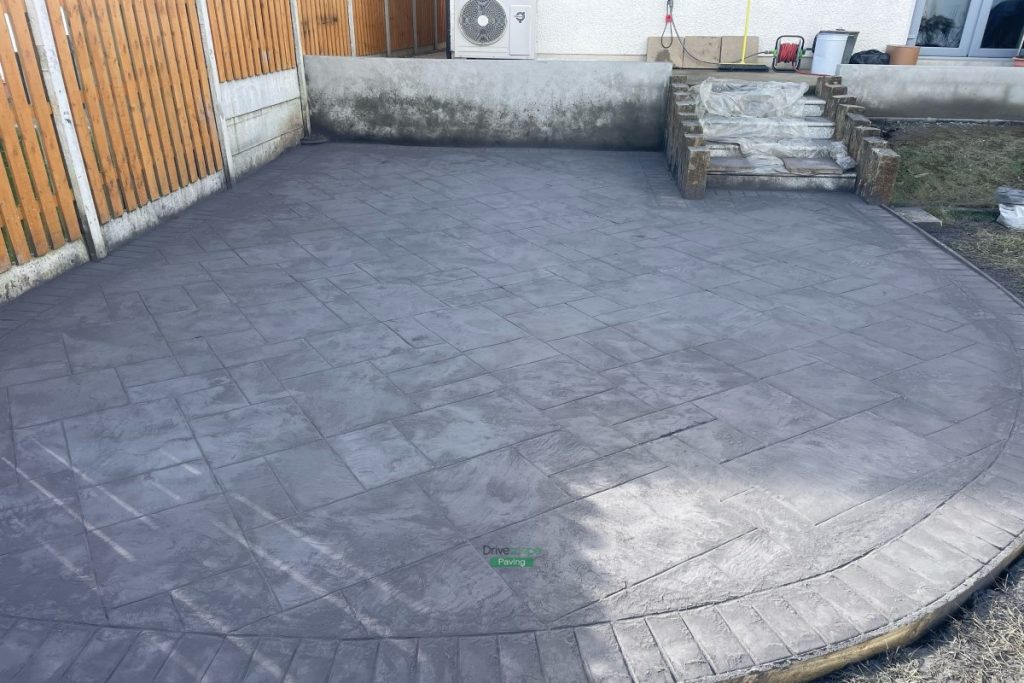 Imprint Concrete Patio with Bull-Nose Kerbing and Granite Steps in Wicklow Town
