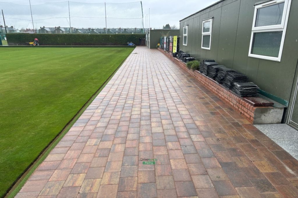 Pathways with Rustic Corrib Paving, Concrete Ramp and Water Sprinklers for CYM Bowling Club, Dublin (10)