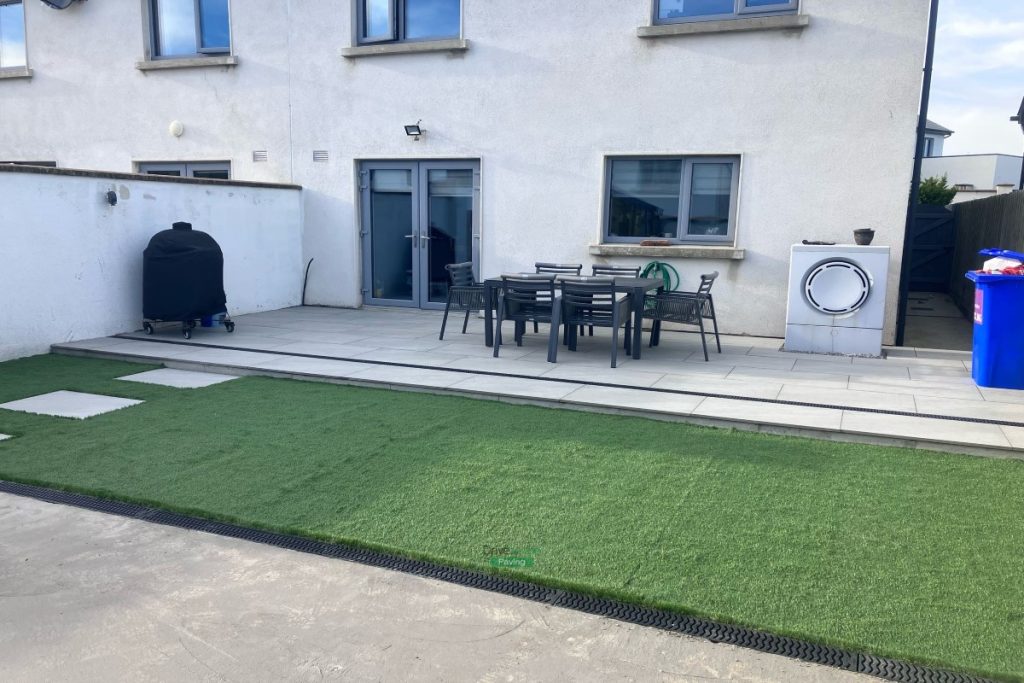 Porcelain Patio with Artificial Grass and ACO Channel Drainage in Wicklow Town