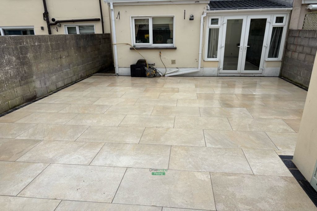 Porcelain Tiled Patio with Limestone Walling in Malahide, Co. Dublin